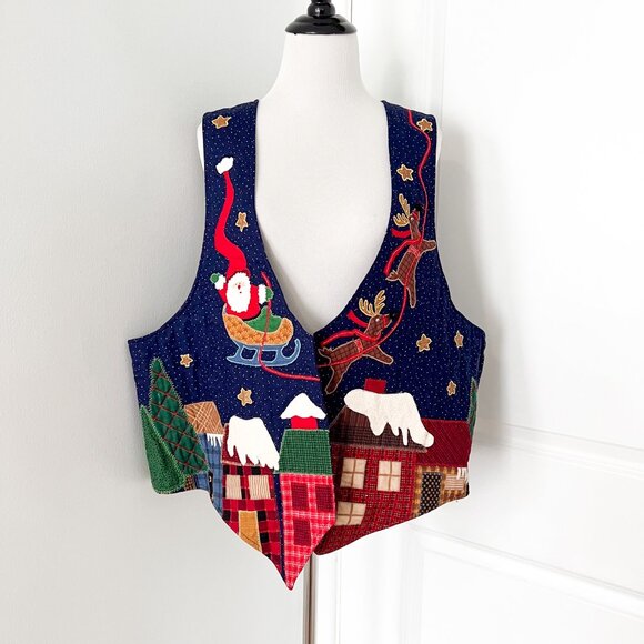 Handmade Whimsical Christmas Scene Quilted Vest - Picture 5 of 5